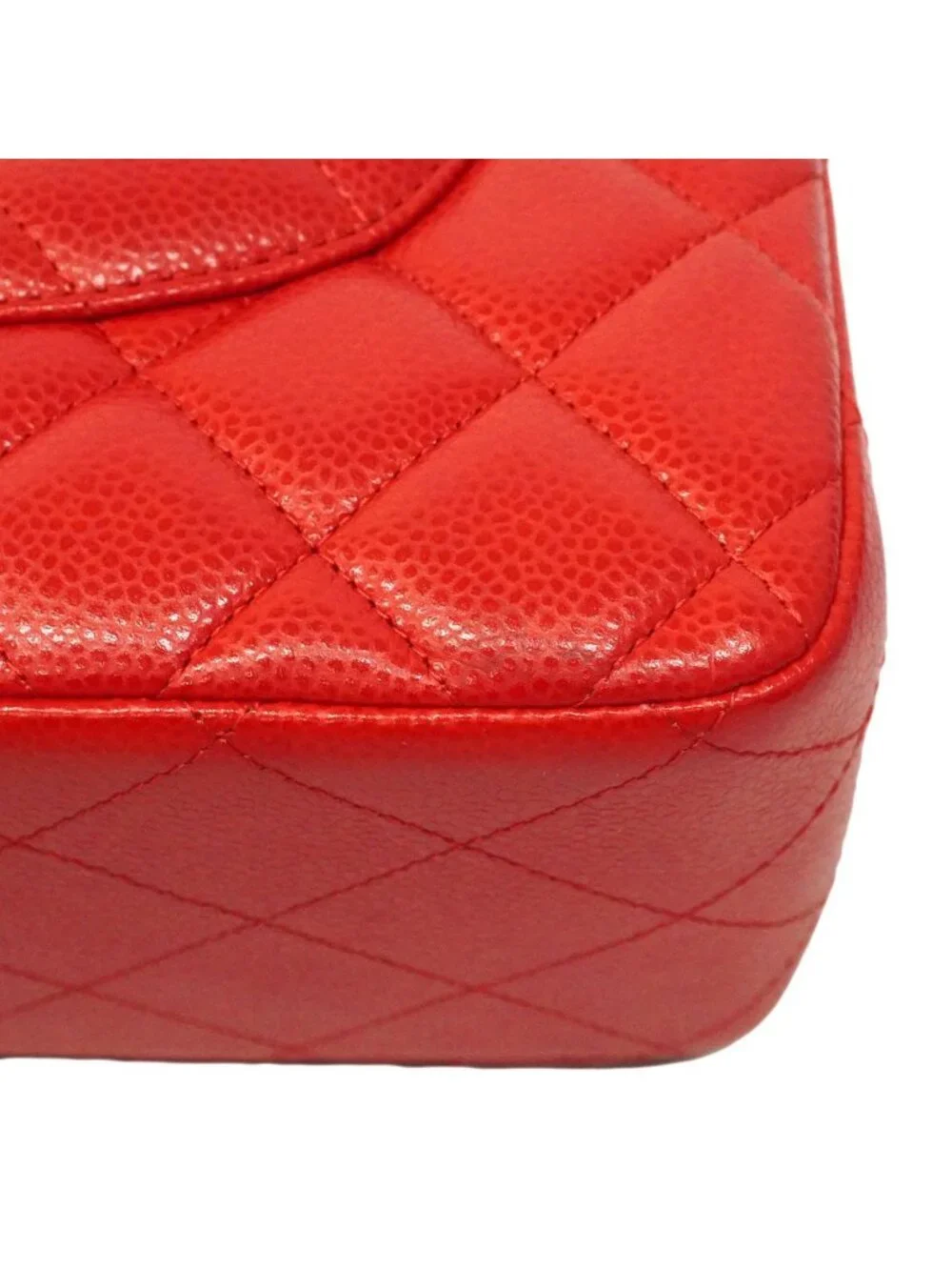 Chanel Shoulder Bag Maxi Quilted Caviar Leather Red Silver
